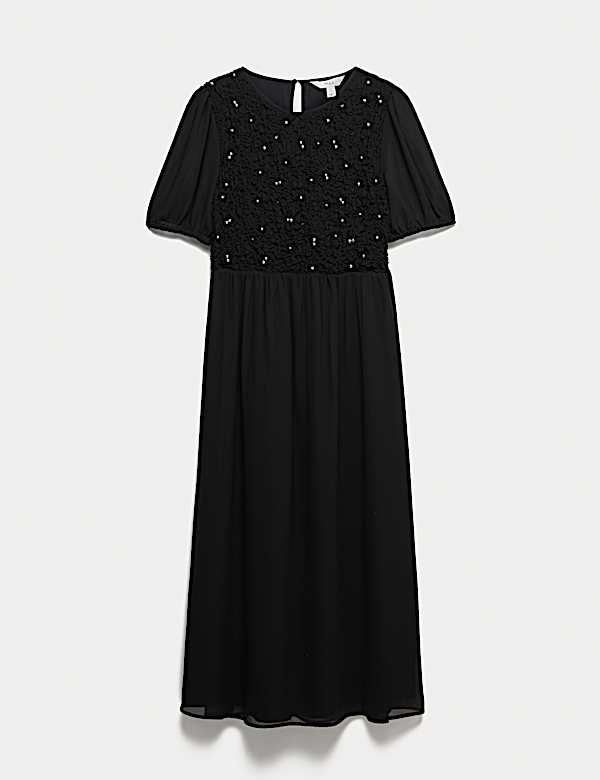 Midaxi šaty se zvýrazněným pasem a korálky Georgette - CZ