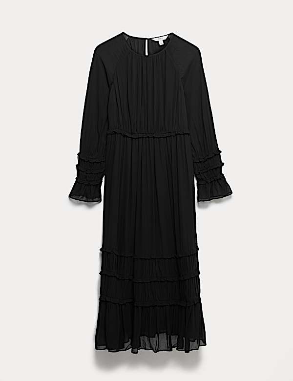 Durchsichtiges tailliertes Midikleid mit Rüschendetail - AT