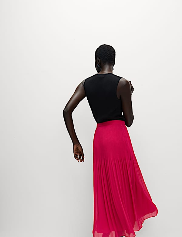 High Waisted Pleated Midaxi A-Line Skirt - RO