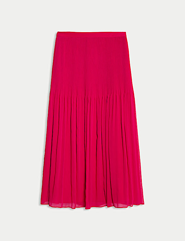 High Waisted Pleated Midaxi A-Line Skirt - RO
