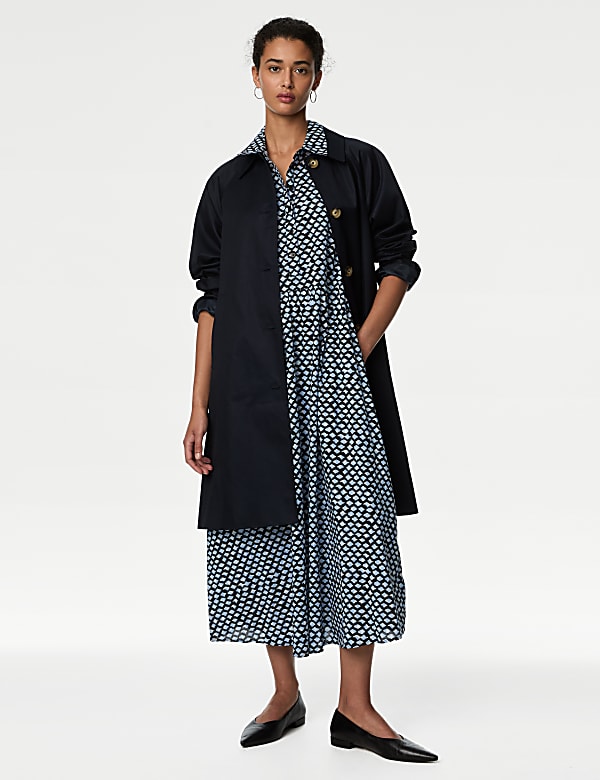 Pure Cotton Printed Midi Shirt Dress