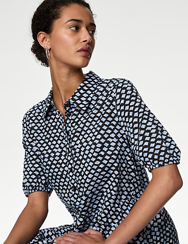 Pure Cotton Printed Midi Shirt Dress