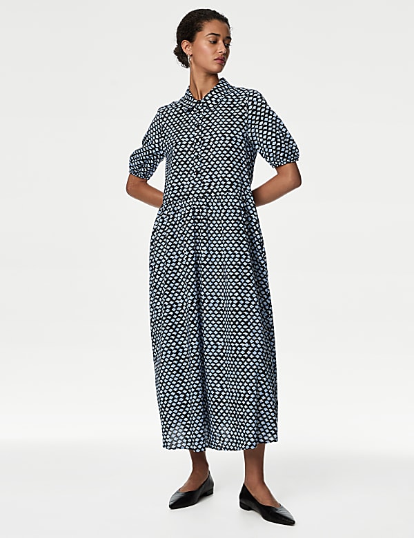 Pure Cotton Printed Midi Shirt Dress