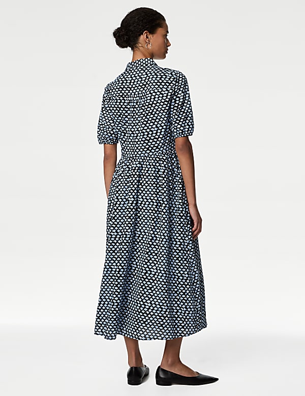 Pure Cotton Printed Midi Shirt Dress