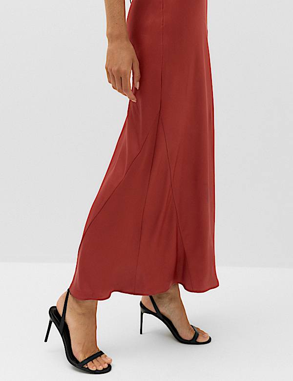 Satin Tie Detail Midi Slip Dress - CY