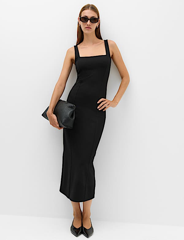 Jersey Square Neck Midi Bodycon Dress - FI