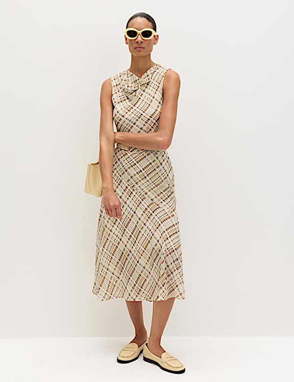 Fond de robe midi &agrave; col ch&acirc;le et carreaux - BE