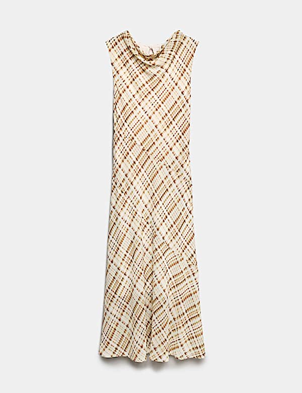 Fond de robe midi &agrave; col ch&acirc;le et carreaux - BE