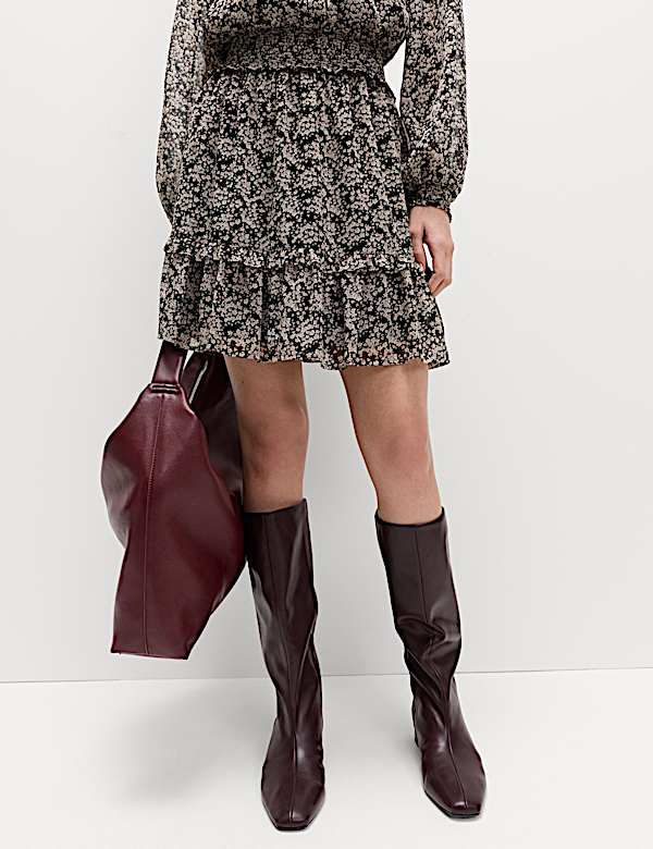 Chiffon Floral Tie Neck Mini Waisted Dress