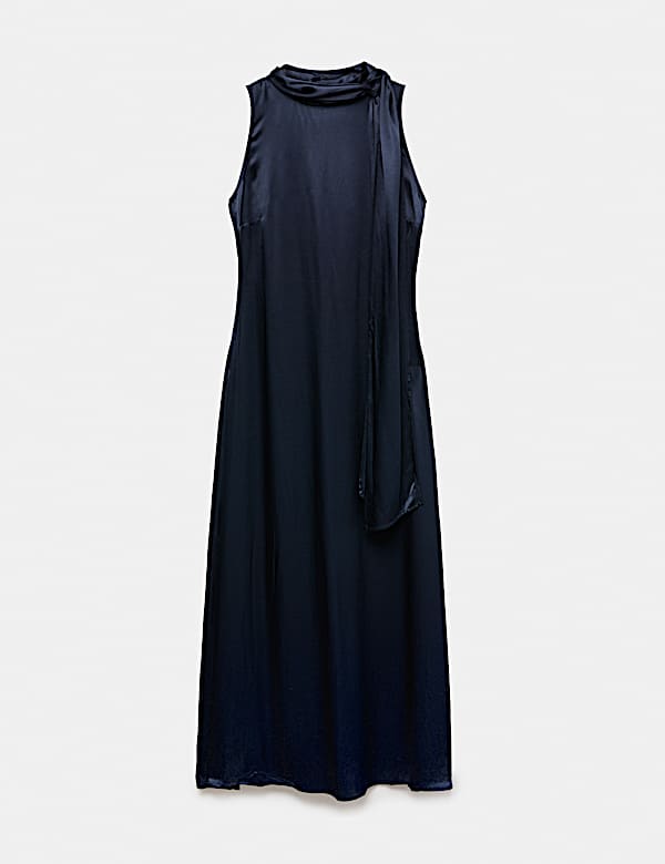 Vestido columna midaxi de sat&eacute;n con detalle de bufanda - US