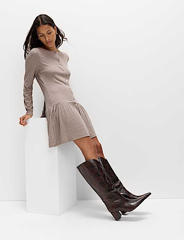 Jersey Drop Waist Mini Skater Dress - US