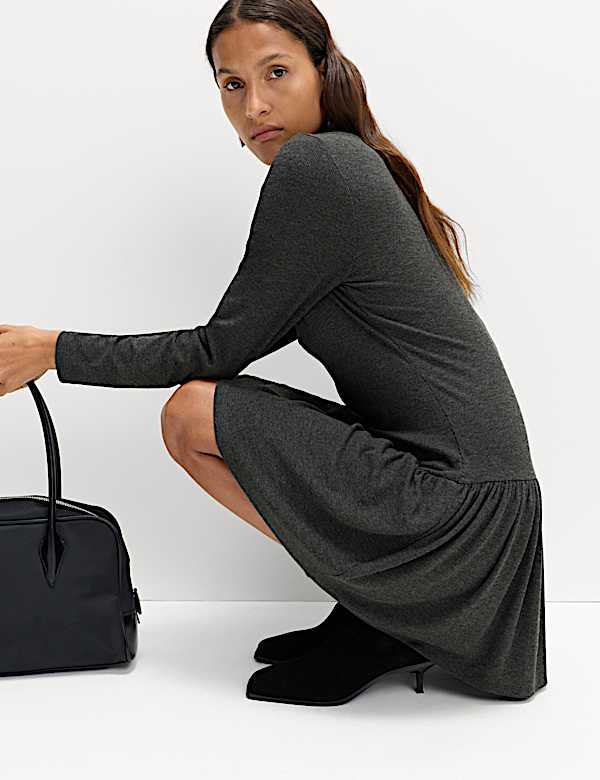 Jersey Drop Waist Mini Skater Dress - CH