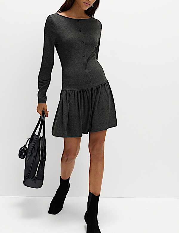 Jersey Drop Waist Mini Skater Dress - US