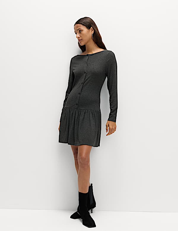 Jersey Drop Waist Mini Skater Dress - US