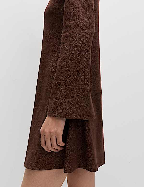 Jersey Ribbed Sparkly Mini Skater Dress - BN