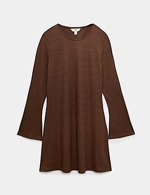 Jersey Ribbed Sparkly Mini Skater Dress - BN