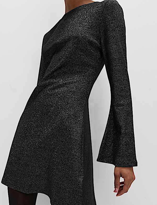 Jersey Ribbed Sparkly Mini Skater Dress - KG