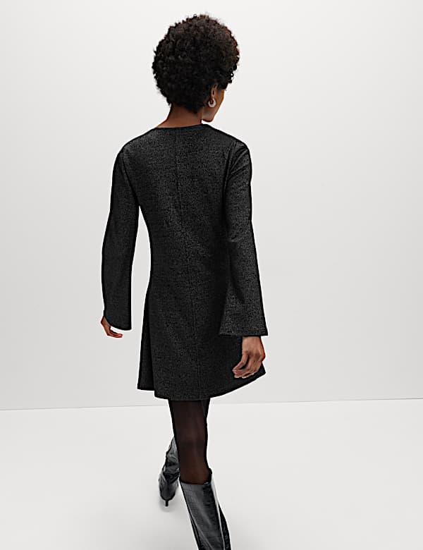 Jersey Ribbed Sparkly Mini Skater Dress - KG