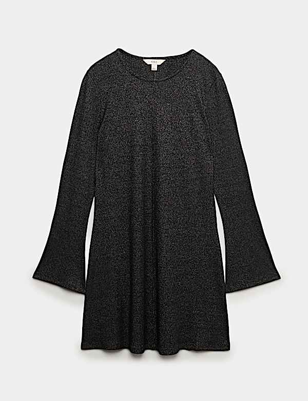 Jersey Ribbed Sparkly Mini Skater Dress - KG