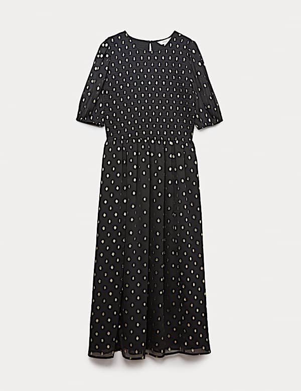 Metallic Spot Print Midi Waisted Dress - IL