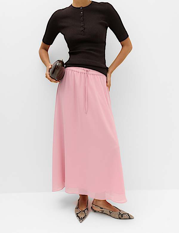 Tie Waist Midi A-Line Skirt - AL