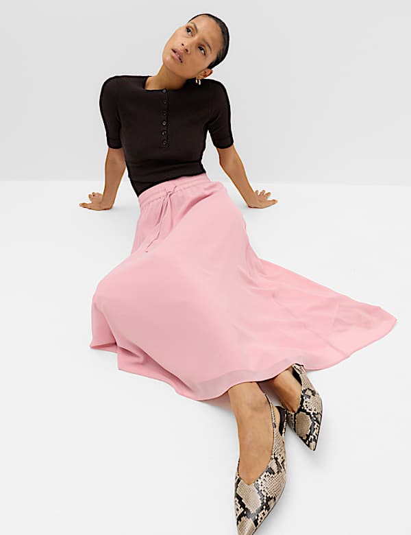 Tie Waist Midi A-Line Skirt - AL