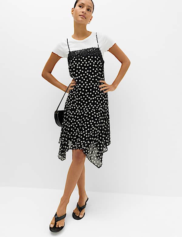 Polka Dot Lace Detail Mini Slip Dress - KG