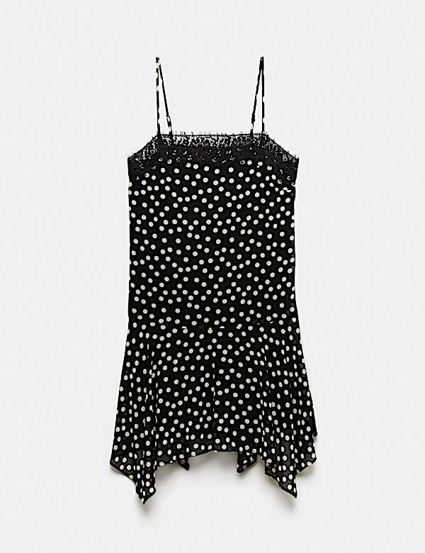 Polka Dot Lace Detail Mini Slip Dress - KG