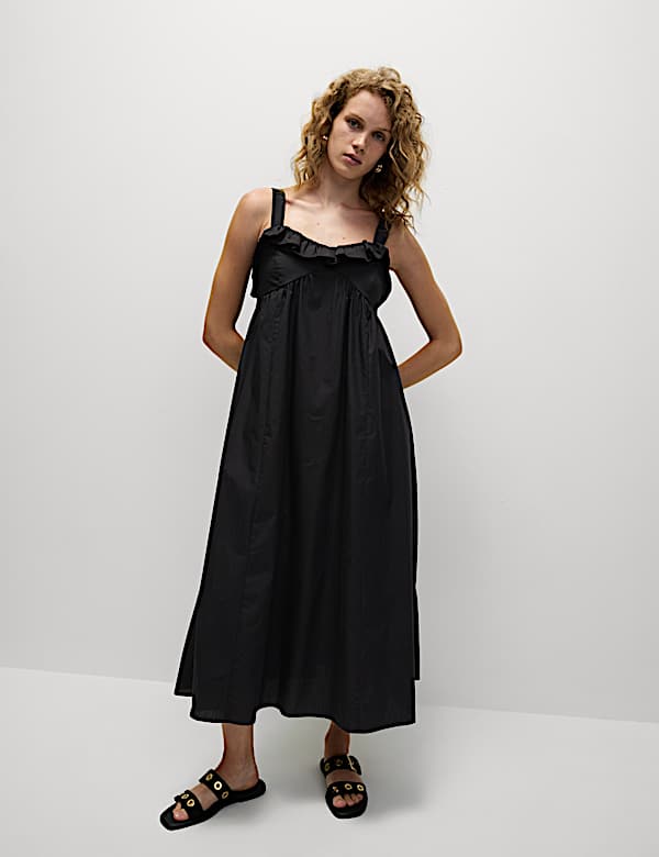 Gaun Kamisol Rimpel Midaxi Katun Murni - ID