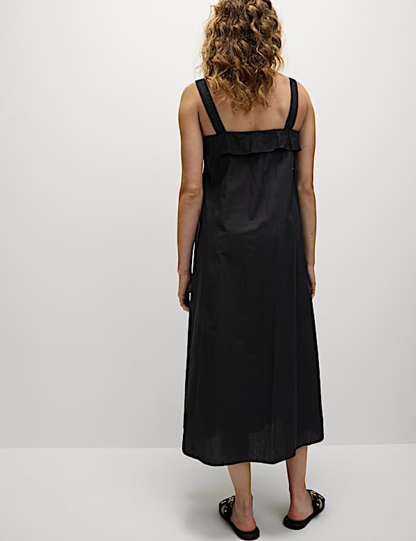 Gaun Kamisol Rimpel Midaxi Katun Murni - ID