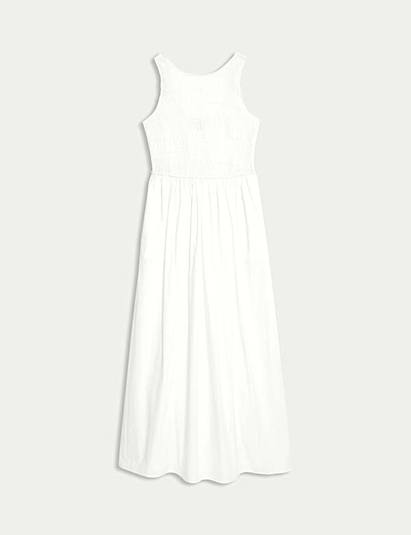 Robe longue 100 % coton à taille ajustée et détail froncé - CA