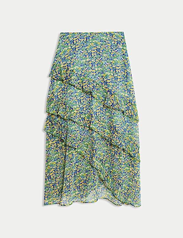 Floral Ruffle Midi Tiered Skirt - SI