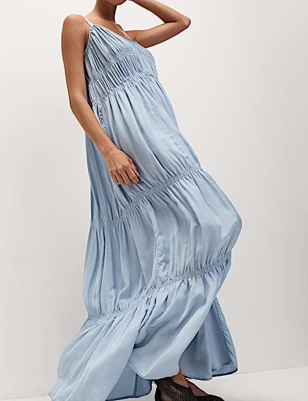 Pintuck Maxi Relaxed Tiered Cami Dress - JE