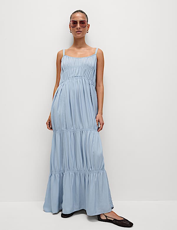 Pintuck Maxi Relaxed Tiered Cami Dress - JE