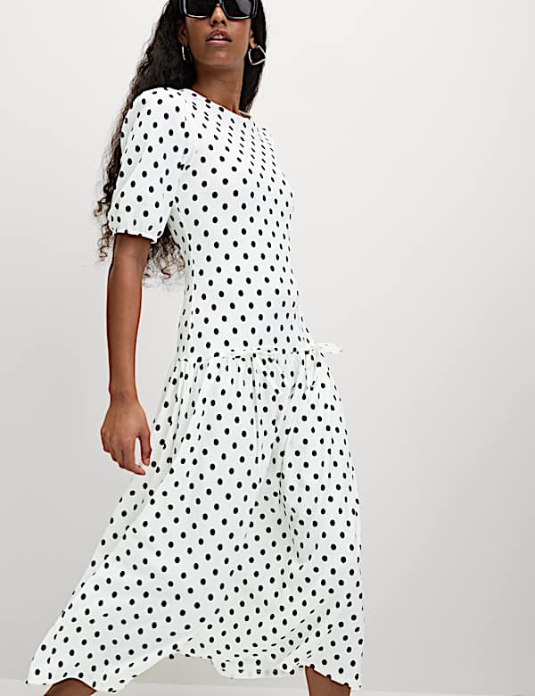 Polka Dot Midi Waisted Dress - CY