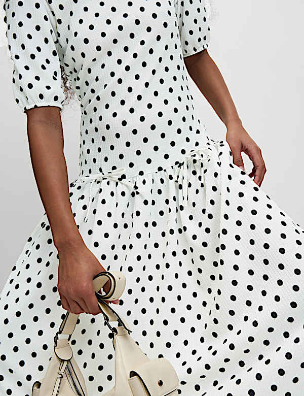 Polka Dot Midi Waisted Dress - CY