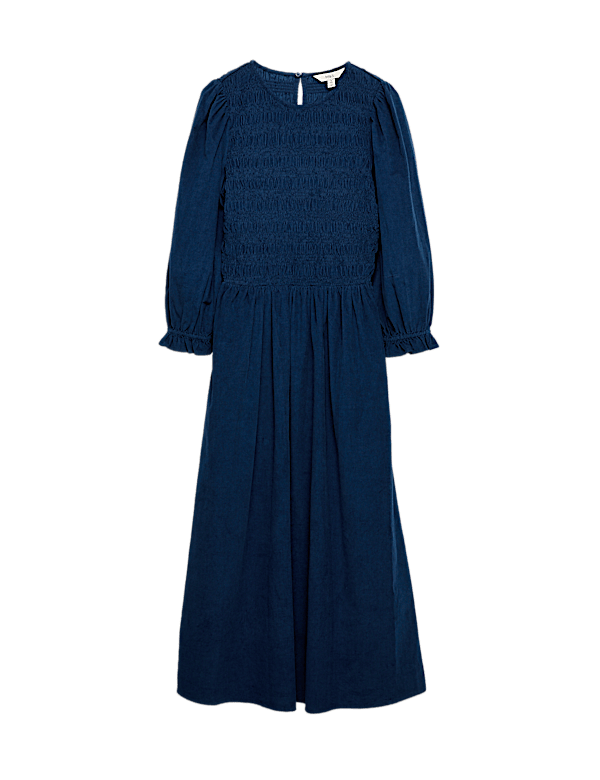Corduroy Midi Shirred Waisted Dress