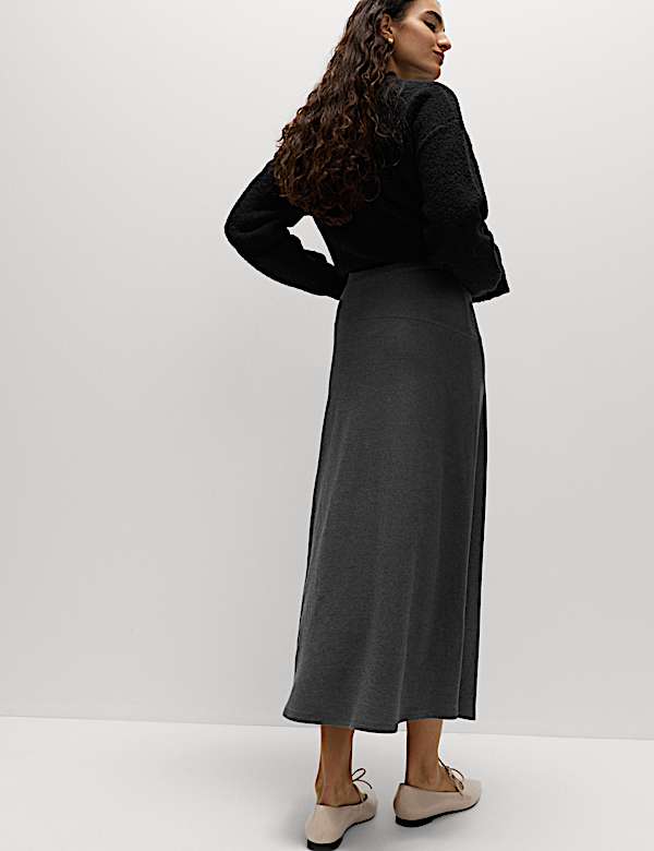 Jersey Seam Detail Midi A-Line Skirt - JO