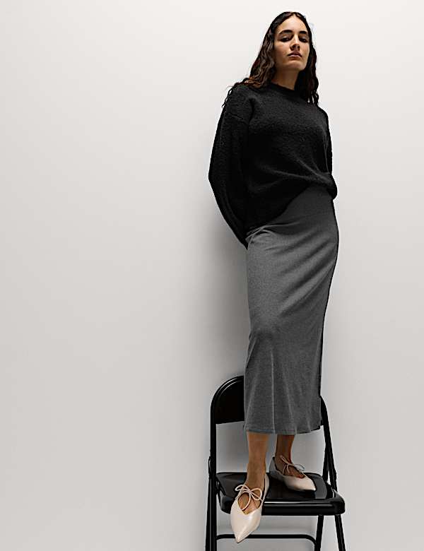 Jersey Seam Detail Midi A-Line Skirt - JO