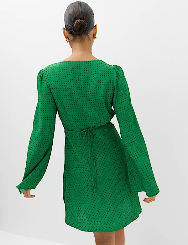 Polka Dot V Neck Mini Tea Dress - TW