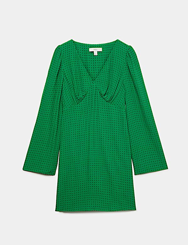 Polka Dot V Neck Mini Tea Dress - TW