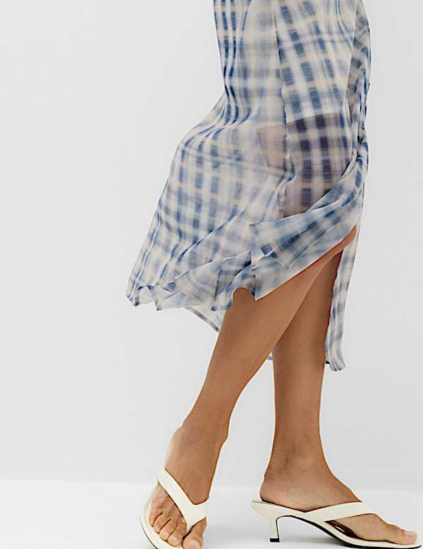 Checked Frill Sleeve Maxi Column Dress - AL