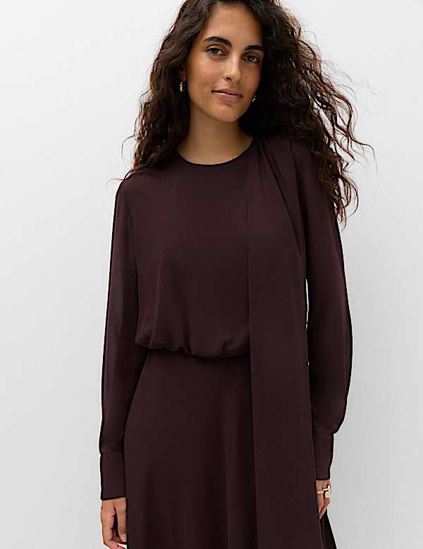 Chiffon Tie Neck Maxi Waisted Dress - AU