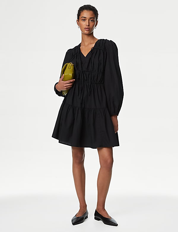 Pure Cotton V-Neck Mini Waisted Dress