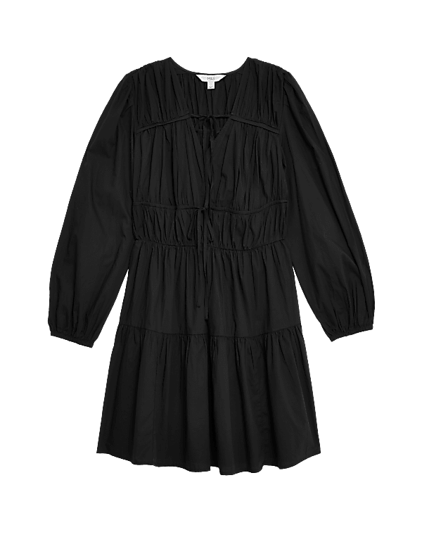 Pure Cotton V-Neck Mini Waisted Dress