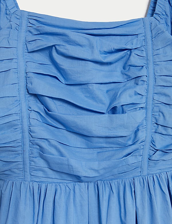 Pure Cotton Square Neck Midi Waisted Dress
