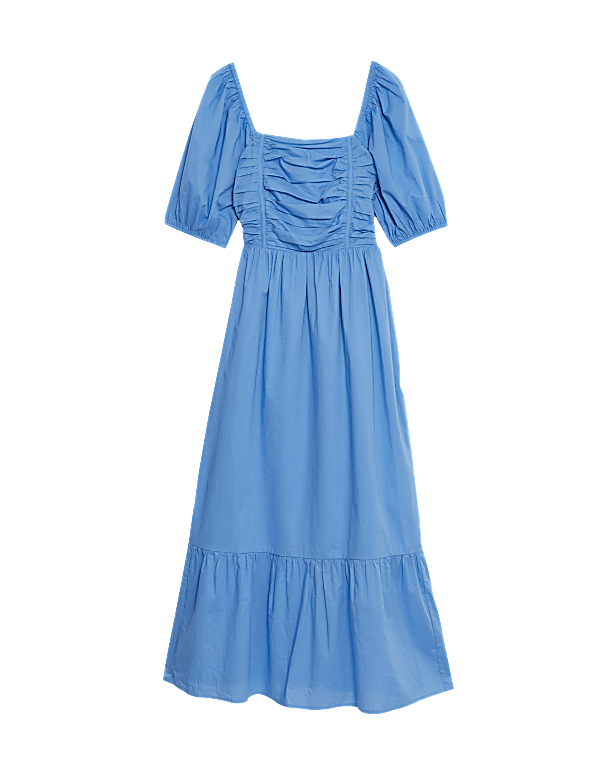 Pure Cotton Square Neck Midi Waisted Dress
