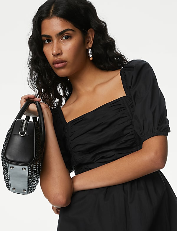 Pure Cotton Square Neck Midi Waisted Dress