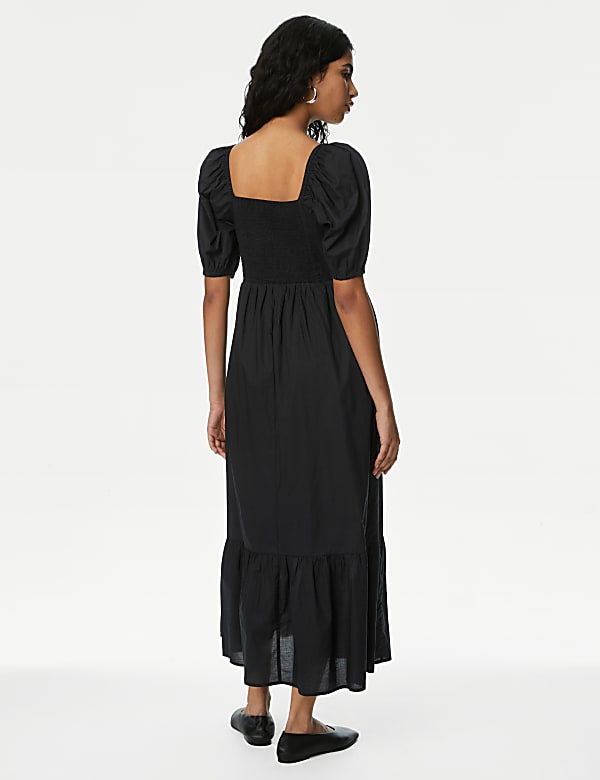 Pure Cotton Square Neck Midi Waisted Dress