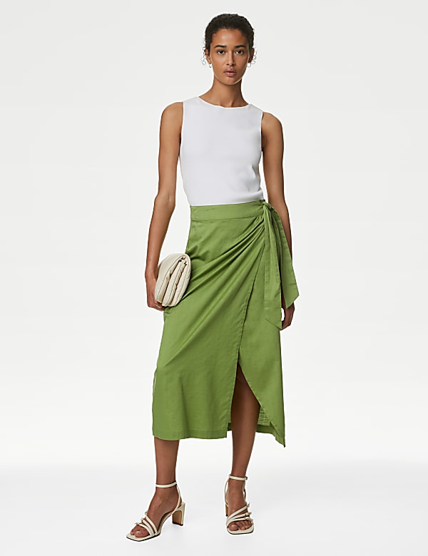 Pure Cotton Belted Midi Wrap Skirt